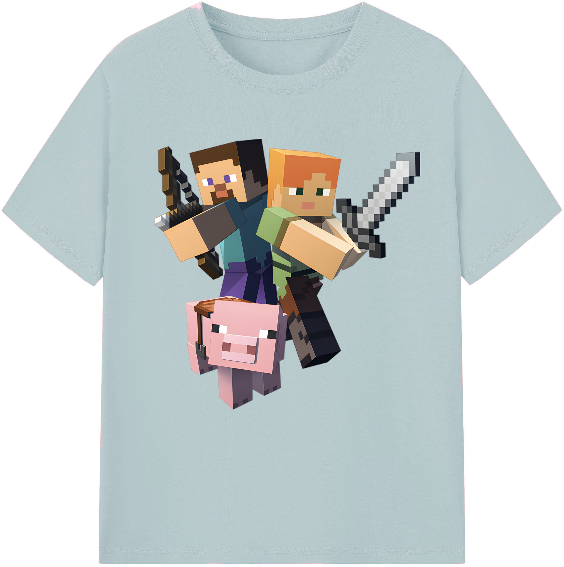 （画像用） マインクラフト ブロックの世界 Minecraft MC Block world 綿100％半袖Tシャツ（フロントプリント）